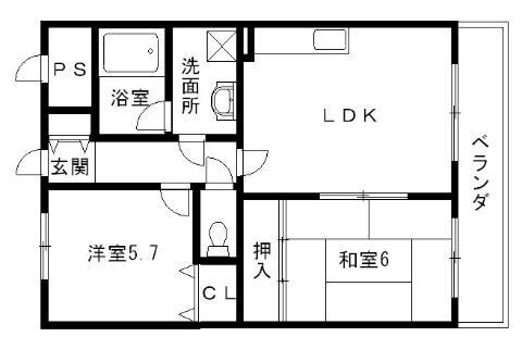 イ一ストナガレ(2LDK/6階)の間取り写真