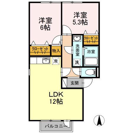 ヴェルドミールIA棟(2LDK/2階)の間取り写真