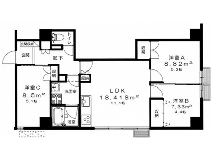 オークスビル(3LDK/5階)の間取り写真