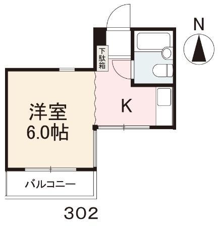 番町田村館(1K/3階)の間取り写真