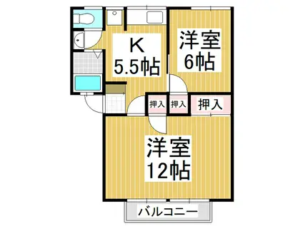 富竹ハイツA(2K/2階)の間取り写真
