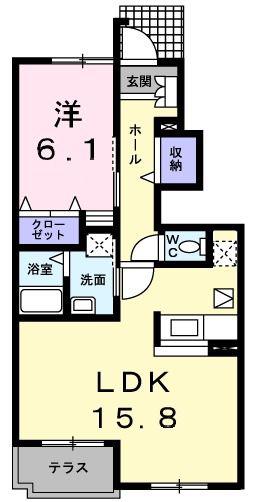 メゾンドカルムB(1LDK/1階)の間取り写真