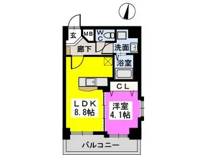 メゾンド オハナ(1LDK/9階)の間取り写真