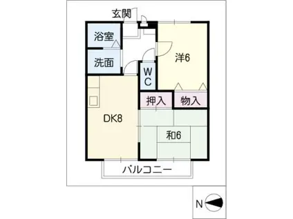 ビーライン日向III(2DK/1階)の間取り写真