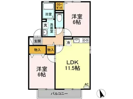 ひまわりハイツ A棟(2LDK/2階)の間取り写真