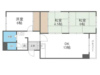 ドミ西野(3LDK/4階)の間取り写真
