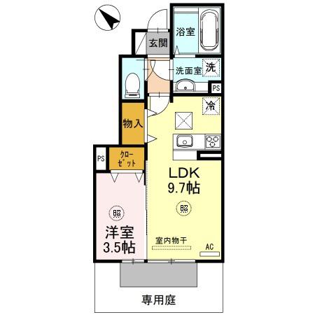 トレーフル 緑が丘(1LDK/1階)の間取り写真