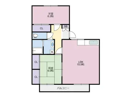 セジュール濱田I(2LDK/2階)の間取り写真