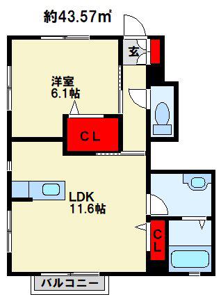 アミコート藤松(1LDK/1階)の間取り写真
