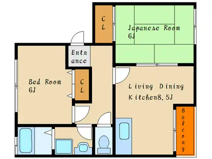 サンガーデン浄泉 東棟(2DK/1階)の間取り写真