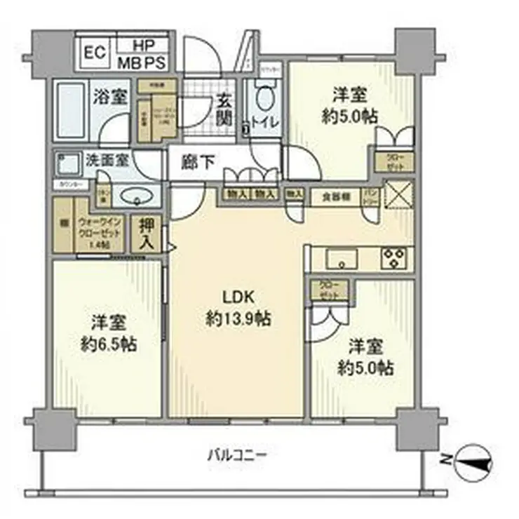 パークタワー東雲 13階階 間取り
