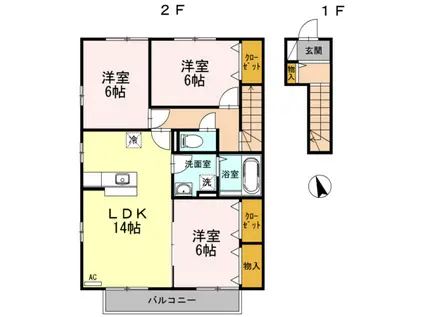 ひだまり館 A棟(3LDK/2階)の間取り写真
