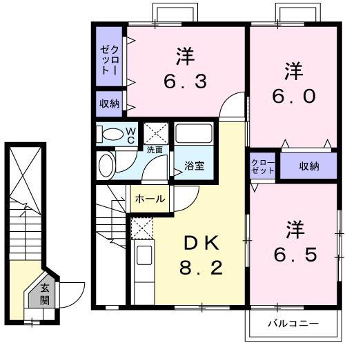 岡山電軌清輝橋線 清輝橋駅 徒歩33分 2階建 築27年(3DK/2階)の間取り写真
