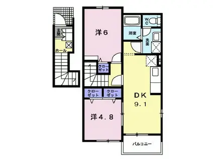 ブリュッケB(2DK/2階)の間取り写真