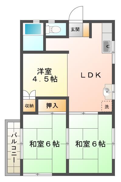 ピュアコート潮見が丘(2LDK/2階)の間取り写真