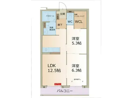 リーフ長津良(2LDK/3階)の間取り写真