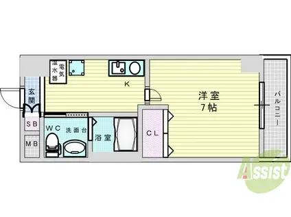 CASSIA豊中三国(1K/2階)の間取り写真