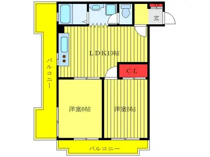 第二若木コーポ(2LDK/3階)の間取り写真