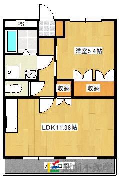 CORPOさくら C棟(1LDK/1階)の間取り写真