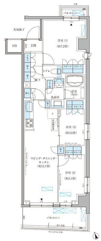 パークアクシス文京本郷(3LDK/6階)の間取り写真