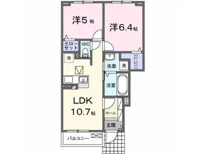 グレースヒルズ(2LDK/1階)の間取り写真
