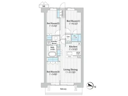 アビティグランデ砧 A棟(3LDK/2階)の間取り写真