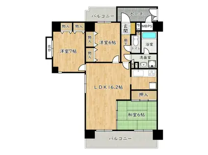 ライオンズマンション浜寺石津(3LDK/2階)の間取り写真