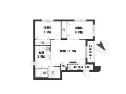 グランメール宮丘公園(2LDK/3階)の間取り写真