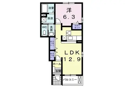 ラ・ミア・カーサC(1LDK/1階)の間取り写真