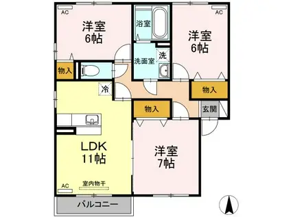 リビングタウン飯岡新田II(3LDK/2階)の間取り写真
