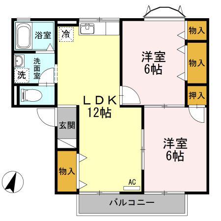 プルミエールB(2LDK/1階)の間取り写真