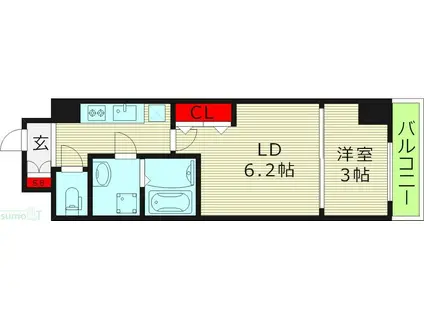 リアライズ鶴橋東II(1LDK/2階)の間取り写真