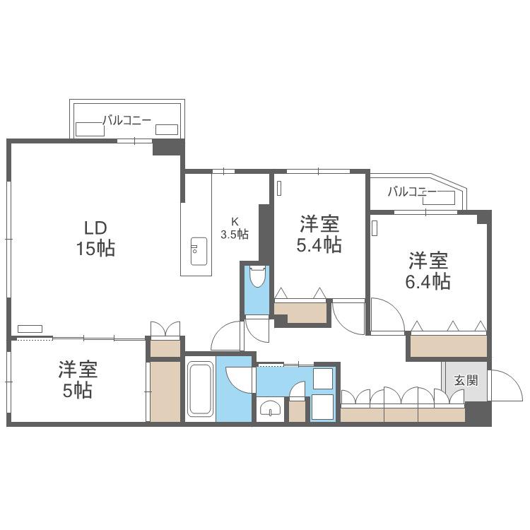 SーRESIDENCE南円山BLAZE(3LDK/3階)の間取り写真