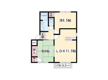 パセオ広畑II(2LDK/2階)の間取り写真