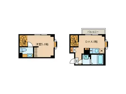 ルート丘の上(1DK/2階)の間取り写真