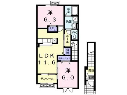 オアシス(2LDK/2階)の間取り写真