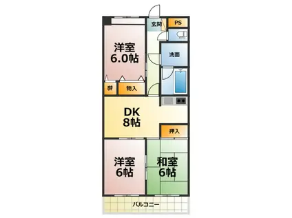 メゾン・ド・ヨサミB棟(3DK/2階)の間取り写真