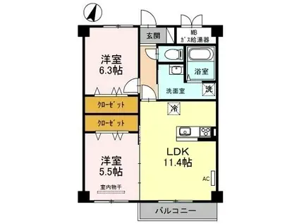 ドギールーズテララ(2LDK/2階)の間取り写真