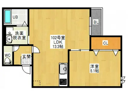 GRANDTIC LA RIVIERA(1LDK/1階)の間取り写真