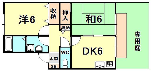 LEVANTE夙川(2DK/1階)の間取り写真