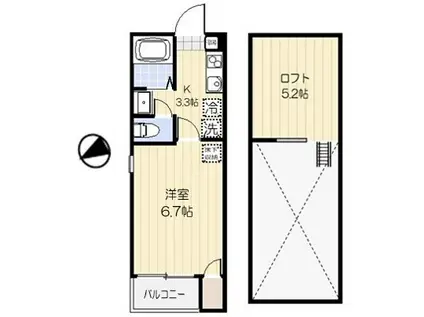 レスポワール東府中(1K/2階)の間取り写真