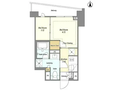 リーブルグラント四谷三丁目(2K/3階)の間取り写真