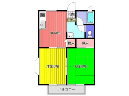 アロエ八木山A(2DK/2階)の間取り写真