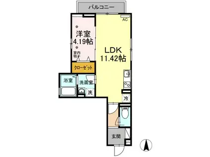 アンリジェール(1LDK/1階)の間取り写真