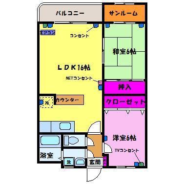エクセル南(2LDK/3階)の間取り写真