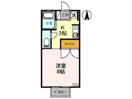 ビューラII(1K/2階)の間取り写真