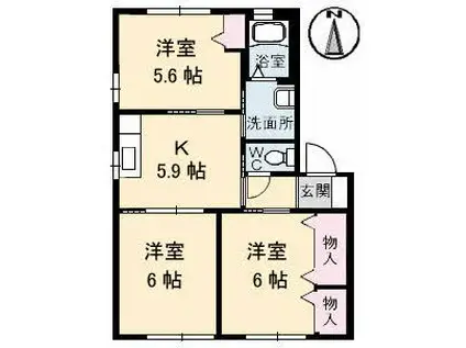 シャーメゾン ジョリー・オー II番館(3K/1階)の間取り写真