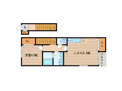 サムズアップ旭ケ丘(1LDK/2階)の間取り写真