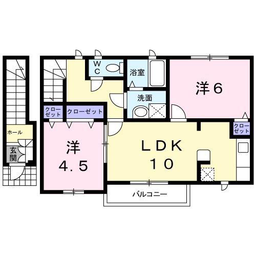 中土井ロングハイツ(2LDK/2階)の間取り写真