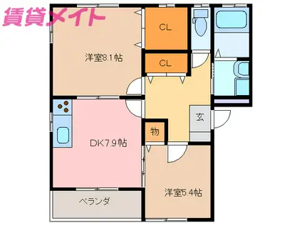 GLASAGE・UN(2DK/1階)の間取り写真